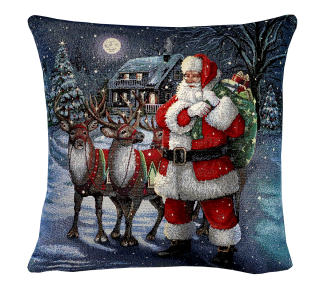 Vianočná gobelínová obliečka na vankúš Santa Claus s lurexom 42x42 cm